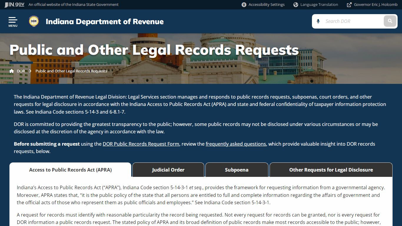 DOR: Public and Other Legal Records Requests